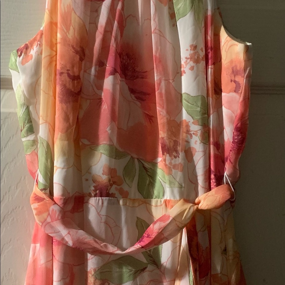 R&K Maxi Dress, NWOT Size 8 Multi Color Shades of  Orange and White, and Greens. - Picture 9 of 15